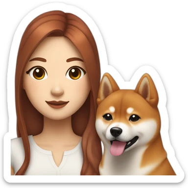 A pretty Shiba and a large white Hokkaido accompanied by their mistress, a woman with curly auburn hair. sticker