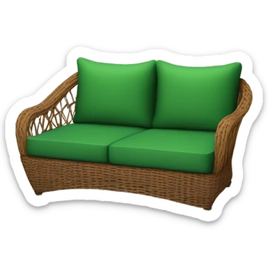 rattan brown sofa with green cushions sticker