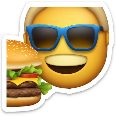 Generate a playful burger emoji wearing sunglasses, symbolizing a fun cheat meal moment. sticker