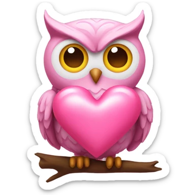 pink owl holding pink heart sticker