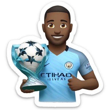 a manchester city faan holding the UEFA Champions League sticker