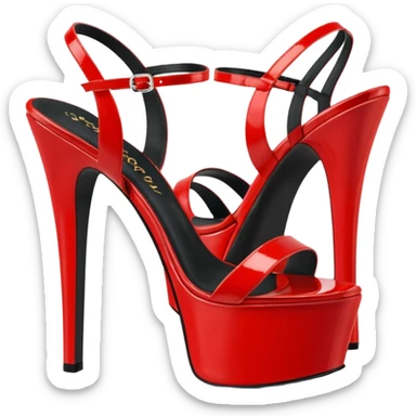 3D rendering, side view, Fabulicious brand, red patent shiny vegan leather seductive style platform heel sandals sticker