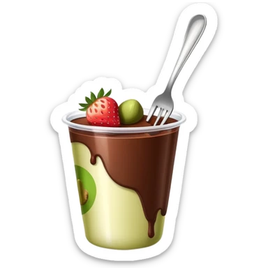 Dubai chocolate with pistachio and strawberry inside of a plastic cup with a fork sticker