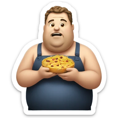 Fat man eating mysterious food sticker