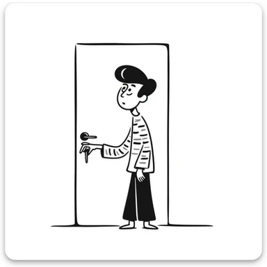a confused man pulling a locked door, hand drawn doodle style sticker