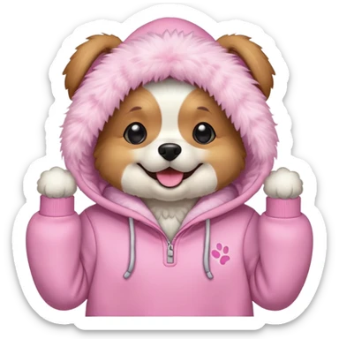 Dog wearing pink palm puff hoodie sticker