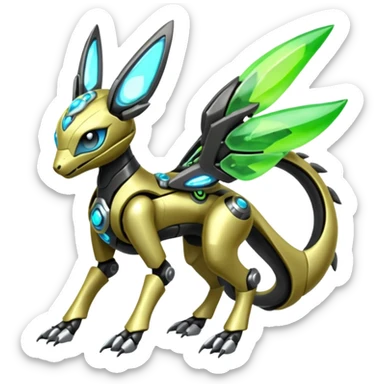  Exotic Organic Mechanical Futuristic Cyborg-Cyber-Meloetta-Zygarde-Zeraora-Protogen-Palkia-hybrid-fusion-Fakémon-creature, full body sticker