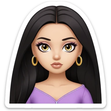 straight dark hair, pretty eyes, black eyeliner, pretty bratz baddie sticker