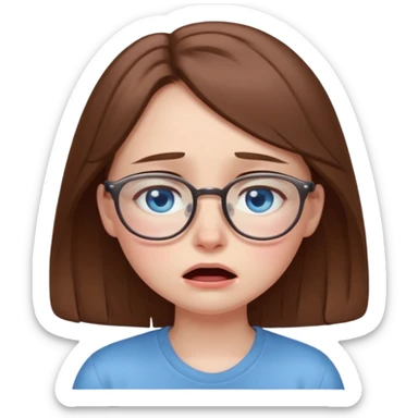 cute brwonhear girl with blue eyes and glasses is  crying sticker