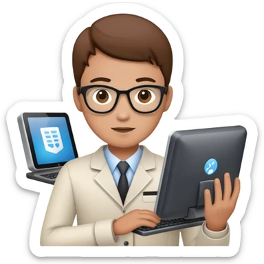 IT specialist with computer and code sticker