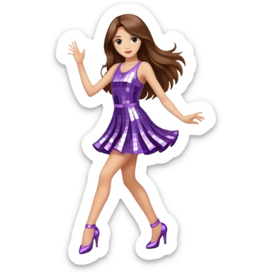 Girl with long brown hair dancing like nobody’s watching, cute elegant quirky  discoball in background  sticker