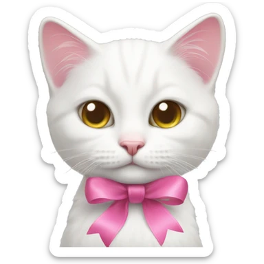 white cat with pink ribbon  sticker