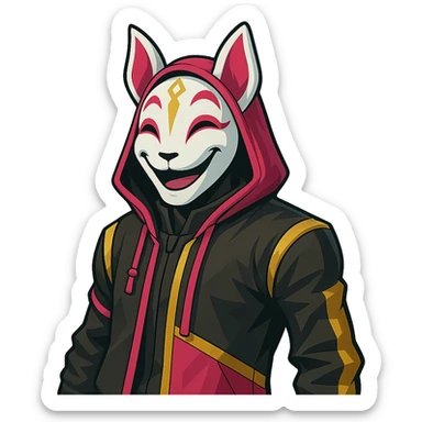 Make the Fortnite Drift skin look happy with a cheerful expression, keeping the stylized look, transparent background. sticker