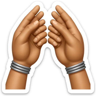 Apple-style 3D emoji of two cartoon hands tightly gripping and bending a solid metal rod, showing visible strain and tension lines around the bend, with dynamic motion curves to emphasize the effort, realistic lighting and smooth Apple emoji texture, no background. sticker