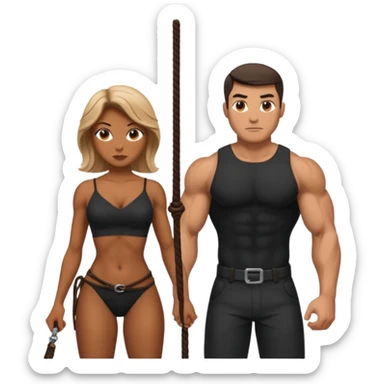 Sexy woman whipping muscular guy sticker