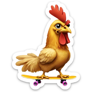 chicken riding skateboard with a Mohawk  sticker