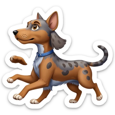 A blue tick hound chasing a wildcat sticker