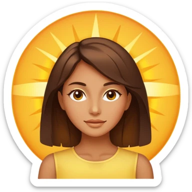 Tan brunette womans face superimposed on an image of the sun sticker