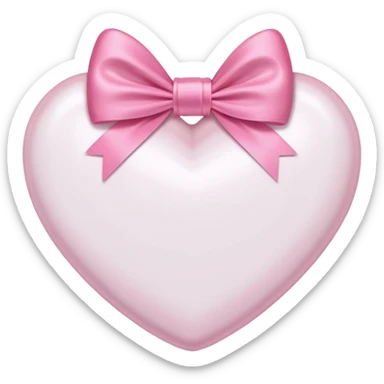 An iPhone emoji White Heart with a Pink bow wrapped around it's center sticker