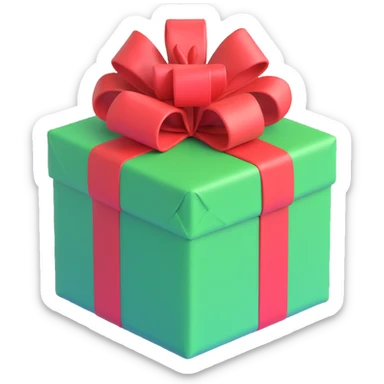 A wrapped present with a big bow, holiday colors sticker