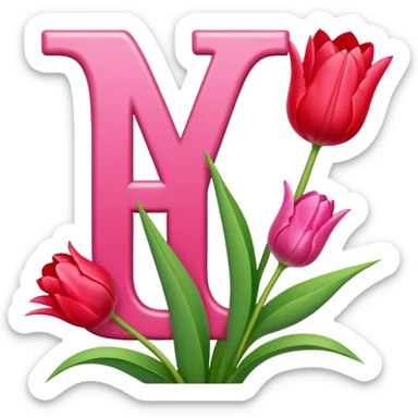 Create a letter П in pink and red and have a couple of tulips on it. sticker