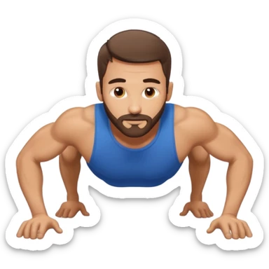 White man 2day stubble beard very short brown hair doing pushups  sticker
