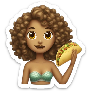 curly girl mermaid with a taco in hand sticker
