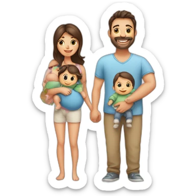 Brunette mum, dad and 2 baby 2 years and 1month sticker