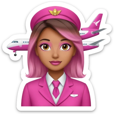 Flight attendant with pink outfit tan skin ombré hair pretty makeup sticker