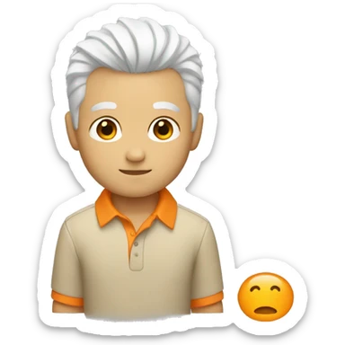 boy with white hair and beige skin and orange polo sticker
