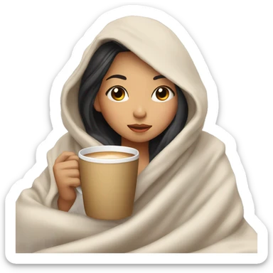 asian girl inside a blanket sipping coffee eyes closed sticker
