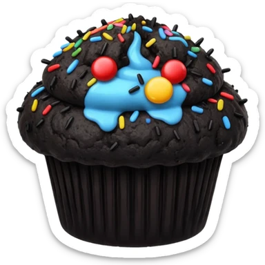 black coloured muffin with black topping sticker