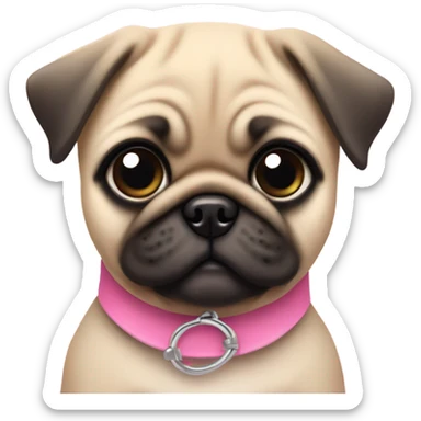 Baby pug with pink collar
 sticker