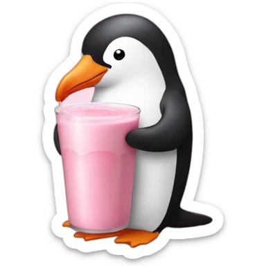 pink penguin drinking chocolate milk sticker