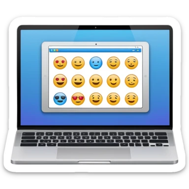 laptop emoji with bright screen displaying personal portfolio website layout with sections About, Projects, Contact, simple lines and blocks sticker
