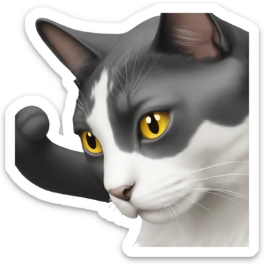 Tuxedo cat with black chin and yellow eyes  sticker