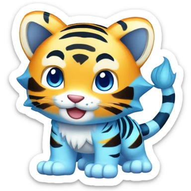 Colorful Shiny Kawaii Cute Blue-striped Tiger-Fakémon-Pokémon full body sticker