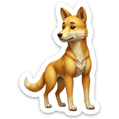 cinematic-dingo-realistic-full-body-standing-emoji,-lean-muscular-frame-poised-alertly,-golden-amber-fur-glowing-in-the-sun,-head-tilted-dramatically,-sharp-dark-eyes-filled-with-cunning,-simplified-yet-realistic-focused-features,-highly-detailed,-glowing-with-an-almost-sarcastic-glow sticker