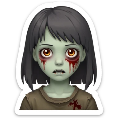 zombie girl dark hair long her shoulders bangs and ragged haircut gray eyes sticker