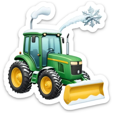 Green tractor with yellow blade pushing snow sticker