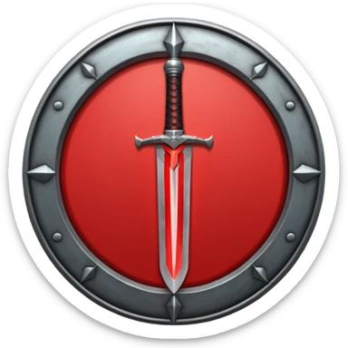 Make an mmo rpg red sword class icon inside of a round emblem sticker