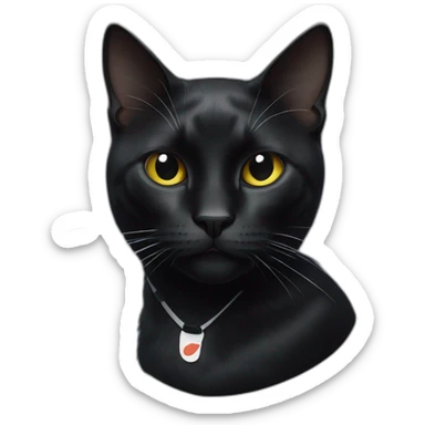 black cat with a white spot on his neck wearing a nike tech sticker