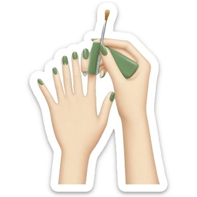 Nails being gently painted a shade of sage green sticker