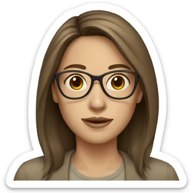 Woman with brown hair and a beige glasses, white skin sticker