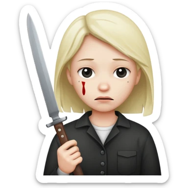 a sad face with a knife sticker