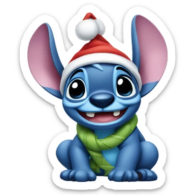 make an cute emoji of the disney character stitch wearing a santa hat sticker