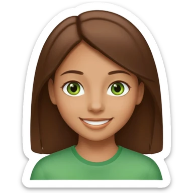 Tan girl emoji with straight brown hair and green eyes sticker