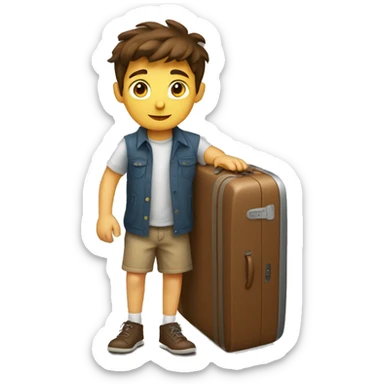 Boy with brown hair packing suitcase in  sticker