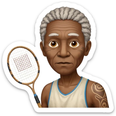 ancient tribal old black man with 1 badminton racket sticker