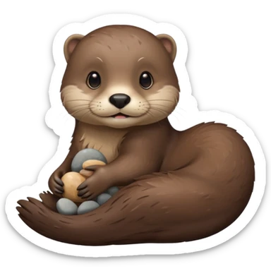 Otter holding Pebbles sticker